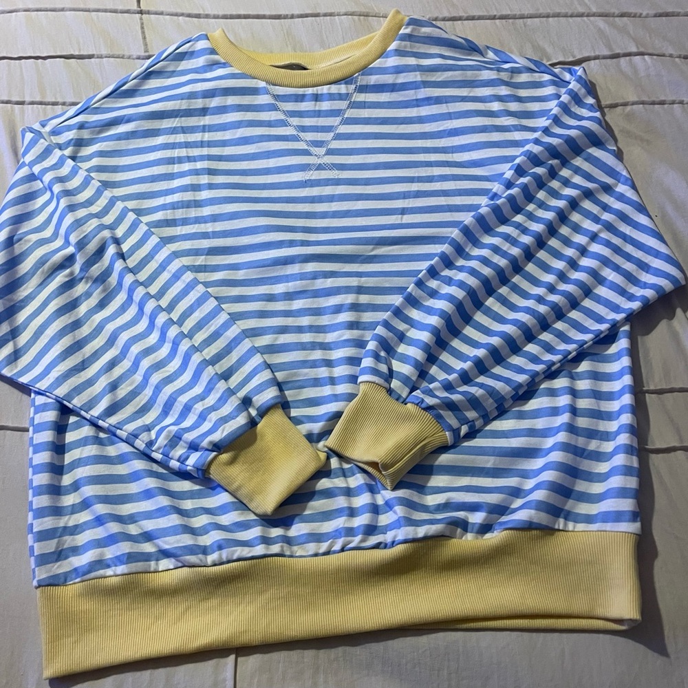 Boho Striped Long Sleeve Top w/ Sunny Yellow Trim – Size Small – NWOT
